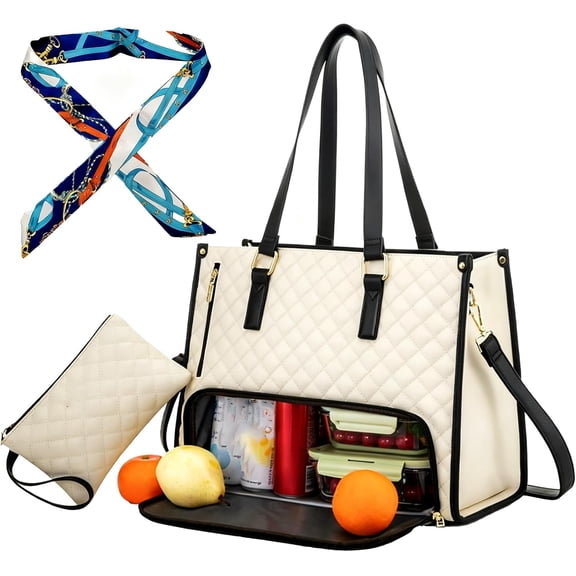 Packuum Tote Bag, 3 In 1 Tote Bag for Women, 15.6 Inch Waterproof with Lunch Compartment & Laptop Pocket for Work Travel