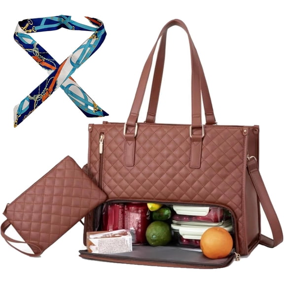 Packuum Tote Bag, 3 In 1 Tote Bag for Women, 15.6 Inch Waterproof with Lunch Compartment & Laptop Pocket for Work Travel