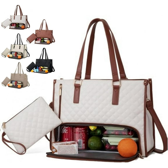 Packuumbagsco 3 In 1 Tote Bag, 2025 New Packuum Tote Bag with Lunch Compartment, , 15.6 Inch, with Space for Laptop, for Business, Work, Nurse, Office, Collage, Casual, Black