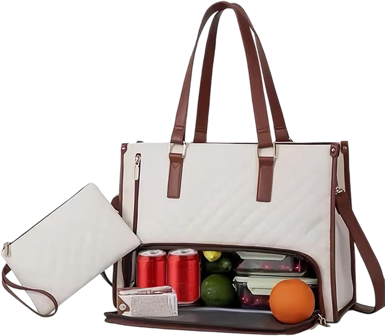 3 In 1 Tote Bag,15.6In Office/Travel/Casual Quilted Tote Laptop Lunch Bag for Women with Compartment