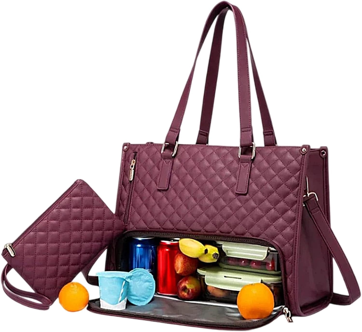 3 In 1 Tote Bag,15.6In Office/Travel/Casual Quilted Tote Laptop Lunch Bag for Women with Compartment