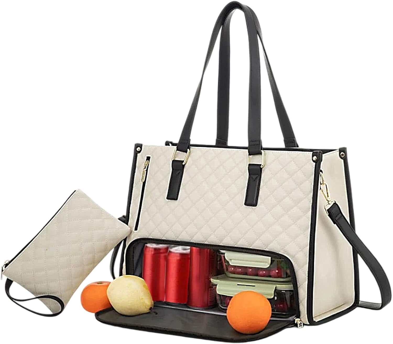 Packuumbagsco 3 In 1 Tote Bag,15.6In Office/Travel/Casual Quilted Tote Laptop Lunch Bag for Women with Compartment