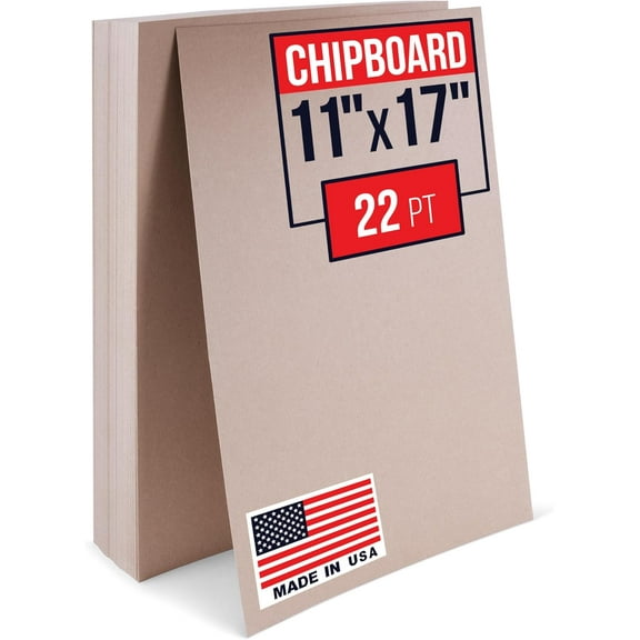 Paclord 11" x 17" Brown Kraft Plain Chipboard Sheets, 22 Pt Thick – Made in USA Durable Cardboard Chipboard for Cardstock Projects, Picture Frame Backing, Scrapbooking – Bundle of 100