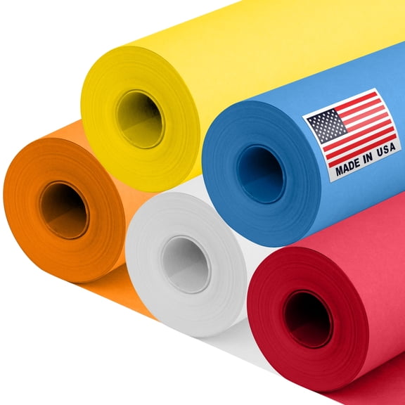 Paclord 12" x 1200" Circus-Themed Kraft Paper Set, 45 Lbs - Red, Yellow, Orange, Dark Blue, White Kraft Paper - Made in USA Paper for Crafts, Appliques for Kids, DIY, Origami, Gift Wrapping