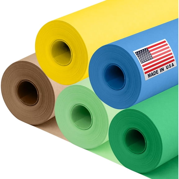 Paclord 12" x 1200" (100 ft) Jungle-Themed Kraft Paper Set, 45 Lbs - Green, Light Green, Brown, Yellow, Dark Blue Kraft Paper - Made in USA Colored Paper for Crafts, Appliques for Kids, DIY