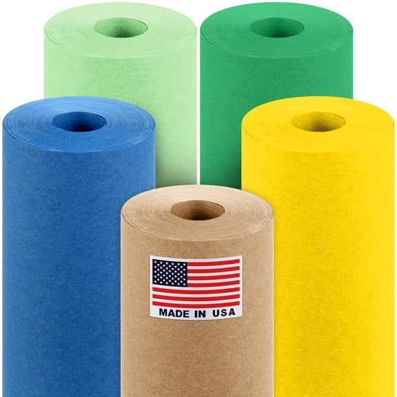 Paclord 18" x 1200" (100 ft) Jungle-Themed Kraft Paper Set, 45 Lbs - Green, Light Green, Brown, Yellow, Dark Blue Kraft Paper - Made in USA Colored Paper for Crafts, Appliques for Kids, DIY