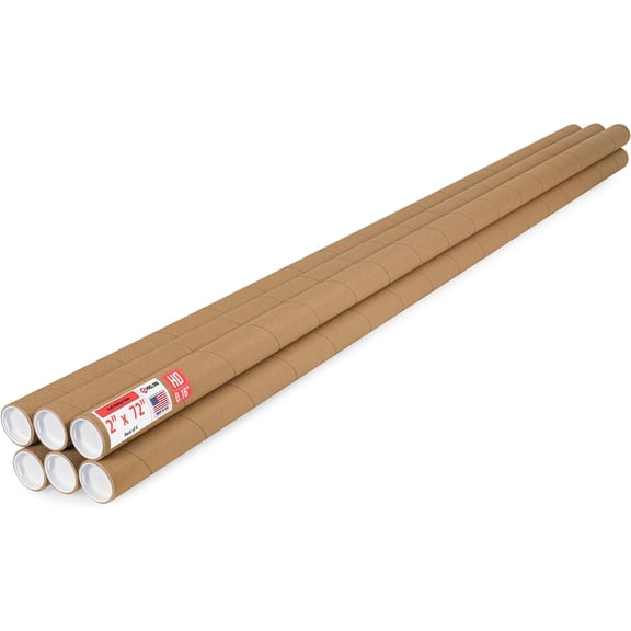 Paclord 2" x 72" Heavy-Duty Reinforced Cardboard Mailing Tube, Pack of 6 Tubes with 12 Caps – Secure USPS Approved – Great for Shipping and Storing of Prints, Artwork, Posters or Documents