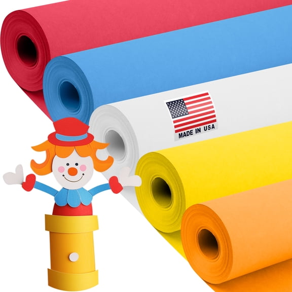 Paclord 24" x 1200" (100 ft) Circus-Themed Kraft Paper Set, 45 Lbs - Red, Yellow, Orange, Dark Blue, White Kraft Paper - Made in USA Paper for Crafts, Appliques for Kids, DIY, Origami, Gift Wrapping