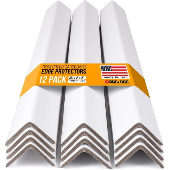 Paclord 36" x 2" x 2" Reinforced Cardboard Edge Protectors, White (Pack of 12) – 0.225" Thick Extra Heavy-Duty Cardboard Corner Protectors – American Quality V-Board Pallet Edge Protectors
