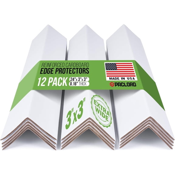 Paclord Extra-Wide 24" x 3" x 3" Reinforced Cardboard Edge Protectors (Pack of 12) – 0.16" Standard-Duty Thickness – Cardboard Edge Protectors for Shipping – American Quality Pallet Edge Protector