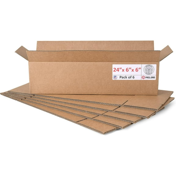 Paclord Long Cardboard Boxes 24"L x 6"W x 6"H (Pack of 6) - USA-Made Packing Boxes for Moving, Shipping, or Storage - USPS, UPS, FedEx Approved - Professional Packing Supplies for Moving