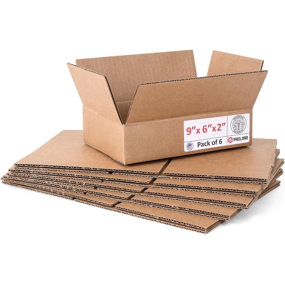Paclord Small Cardboard Boxes 9"L x 6"W x 2"H (Pack of 6) - USA-Made Packing Boxes for Moving, Shipping, or Storage - USPS, UPS, FedEx Approved - Professional Packing Supplies for Moving