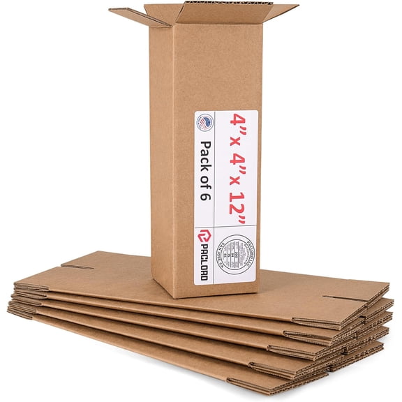 Paclord Tall Cardboard Boxes 4"L x 4"W x 12"H (Pack of 6) - USA-Made Packing Boxes for Moving, Shipping, or Storage - USPS, UPS, FedEx Approved - Professional Packing Supplies for Moving