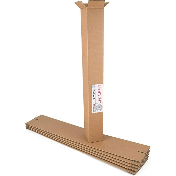 Paclord Tall Cardboard Boxes 4"L x 4"W x 36"H (Pack of 6) - USA-Made Packing Boxes for Moving, Shipping, or Storage - USPS, UPS, FedEx Approved - Professional Packing Supplies for Moving
