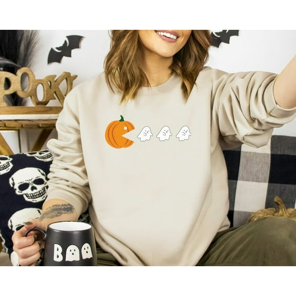 Pacman Ghost Sweatshirt, Halloween Ghost Sweatshirt, Cute Halloween Sweatshirt, Halloween Sweatshirt, Spooky Season Sweatshirt, Halloween Gift