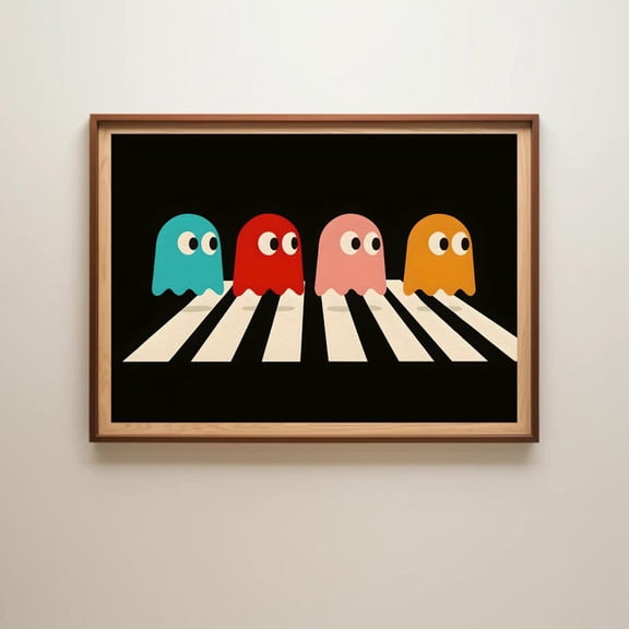 Pacman Ghosts, Abbey Road, Retro Arcade Poster, Wall Art, Man Cave 16x24 UNFRAMED