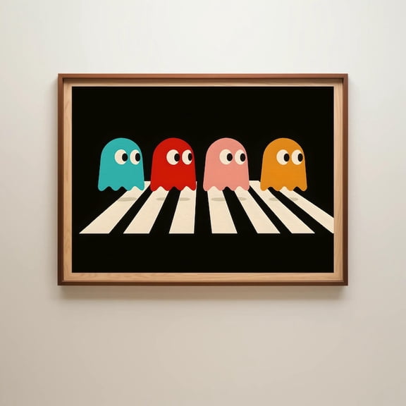 Pacman Ghosts, Abbey Road, Retro Arcade Poster, Wall Art, Man Cave 8x12 UNFRAMED