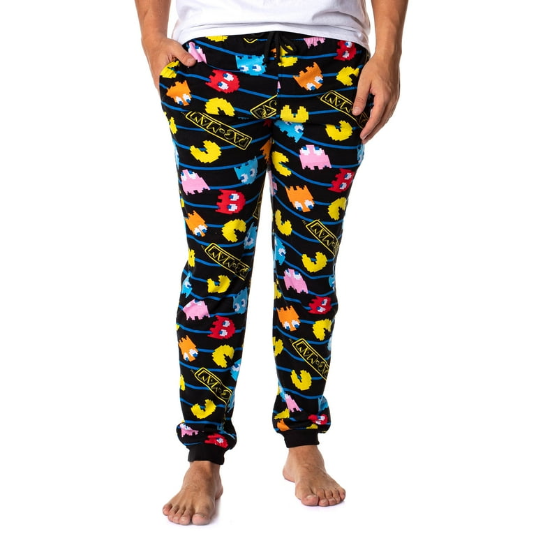 Pacman Men s Ghost Chase Allover Pattern Knit Jogger Pajama Pants Small