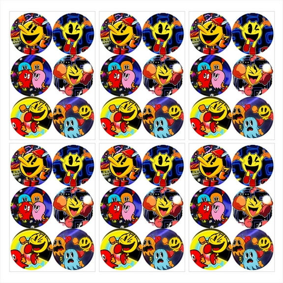 Pacman Stickers Party Favors Labels Birthday Thank You Themed Round Circle Baby Shower 60pcs