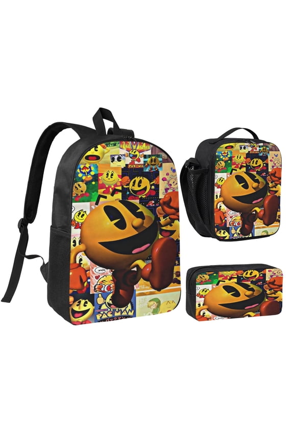 Pacman Three piece backpack set young backpack combination backpack lunch bag pencil case
