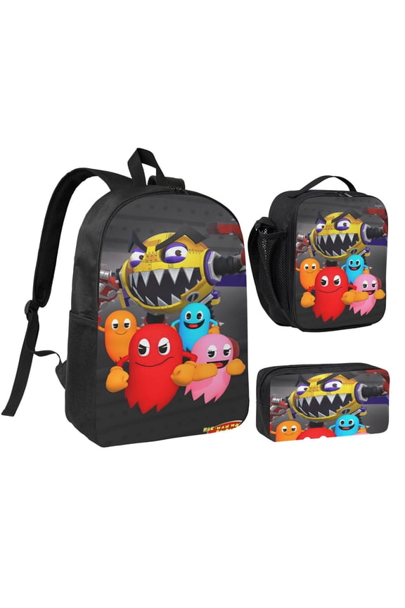 Pacman Three piece backpack set young backpack combination backpack lunch bag pencil case