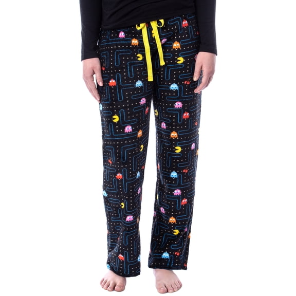 Pacman Women's Super Pac-Man Arcade Game Allover Pattern Minky Plush Pajama Pants