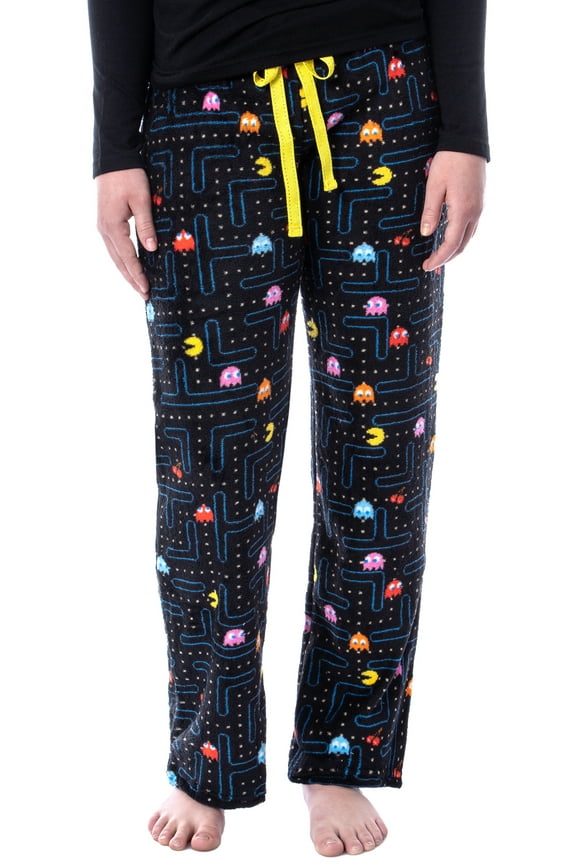 Pacman Women's Super Pac-Man Arcade Game Allover Pattern Minky Plush Pajama Pants