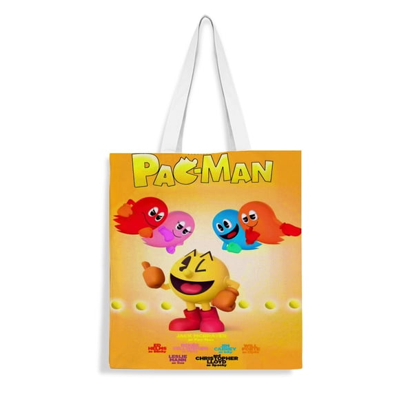 Pacman-theme canvas Tote Bag for Women Aesthetic Shopping Grocery Reusable Bags with Inner Zipper Women Gift 13.8 x 15.8 inches（35x40cm）