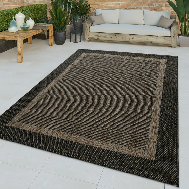 Paco Home Anthracite Brown Outdoor Rug Rustic Style Bordered for  Patio/Balcony 6'7 x 9'2 