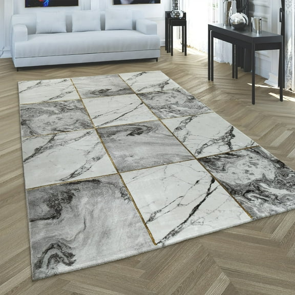 Paco Home Area Rug Elegant Marble Pattern Checkered in Gold Cream - 5'3" x 7'7" (5'x7')
