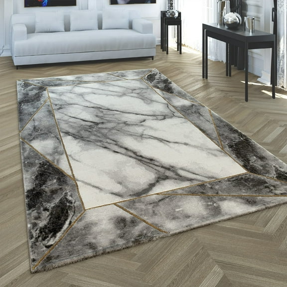 Paco Home Area Rug Elegant Marble Pattern in Grey Cream Gold - 5'3" x 7'7" (5'x7')