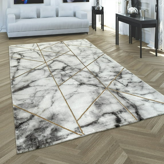 Paco Home Area Rug Elegant Marble Pattern with Geometric Shapes in Gold Cream - 2'8" x 4'11" (3'x5')