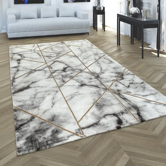 Paco Home Area Rug Elegant Marble Pattern with Geometric Shapes in Gold Cream - 6'7" x 9'6" (6'x9')