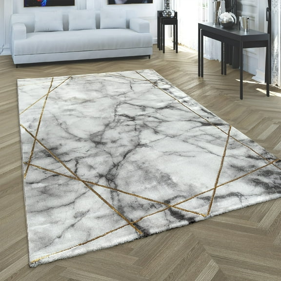 Paco Home Area Rug Elegant Marble Pattern with Golden Lines in Cream - 5'3" x 7'7" (5'x7')