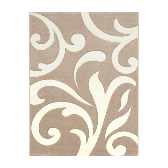 Paco Home Area Rug with Modern High-Low Effect and Floral Pattern in Beige White - 5'3" x 7'7" (5'x7')
