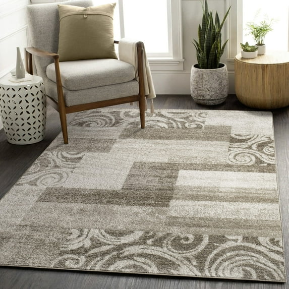 Modern Area Rug with Classic Border Design for Living Room in Brown - 2' x 3'3" (2'x3')