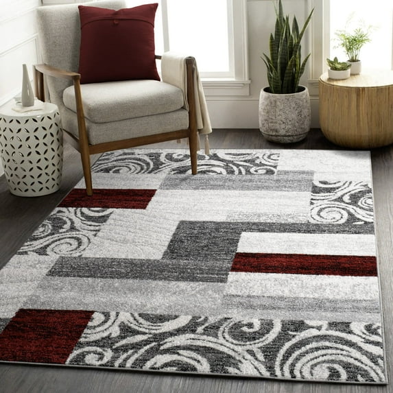 Modern Area Rug with Classic Border Design for Living Room in Red - 2'8" x 4'11" (3'x5')