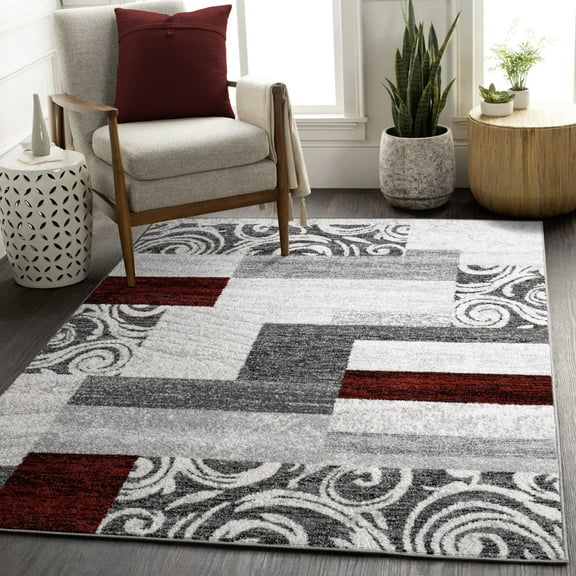 Modern Area Rug with Classic Border Design for Living Room in Red - 2' x 3'3" (2'x3')
