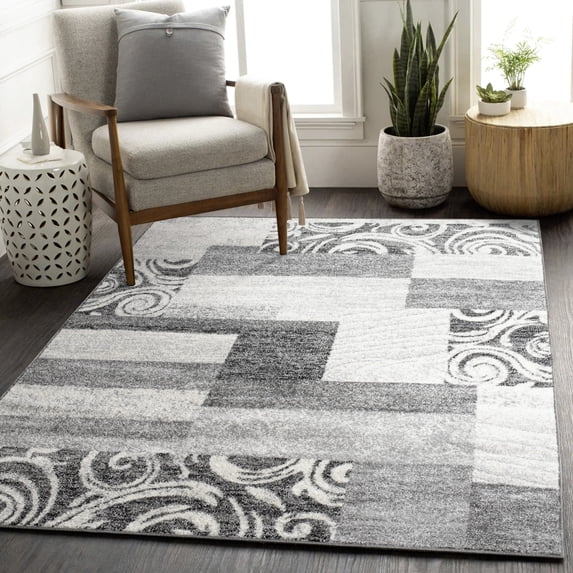 Modern Area Rug with Classic Border Design for Living Room in Grey - 3'11" x 5'7" (4'x6')