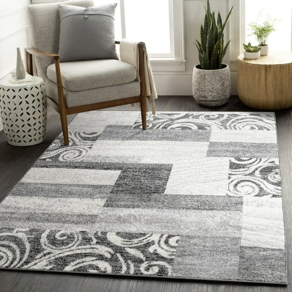 Modern Area Rug with Classic Border Design for Living Room in Grey - 5'3" x 7'3" (5'x7')
