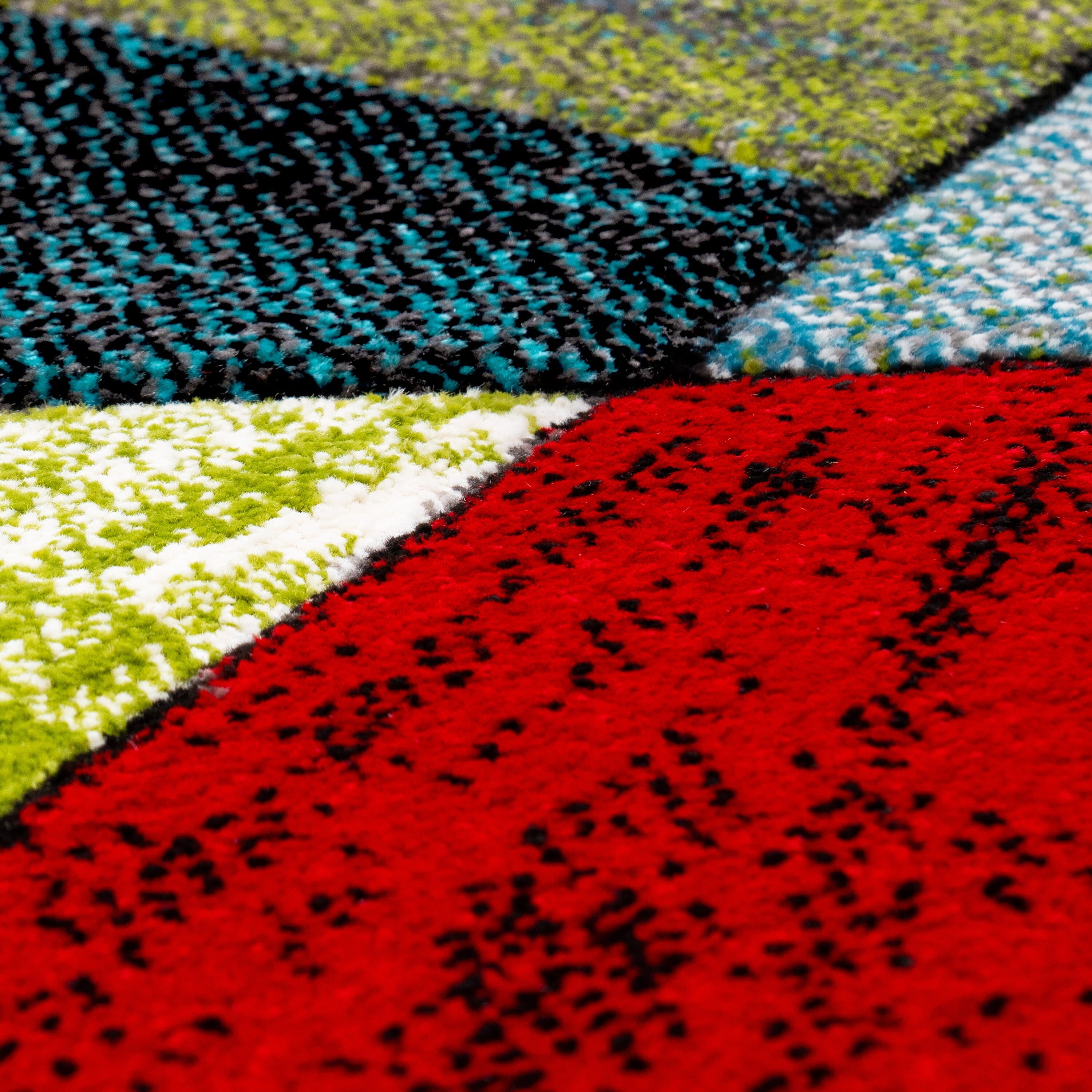 Colorful Geometric Red and Multicolor Synthetic Area Rug