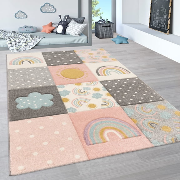 Paco Home Kids Rug for Nursery with Rainbows and Clouds in Multicolor - 6'7" x 9'6" (6'x9')