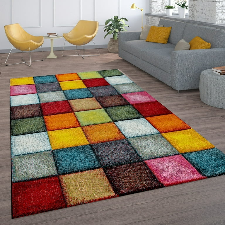 Paco Home Colorful Living Room Rug with geometric Squares, Multi-Colored  2'8 x 4'11 3' x 5