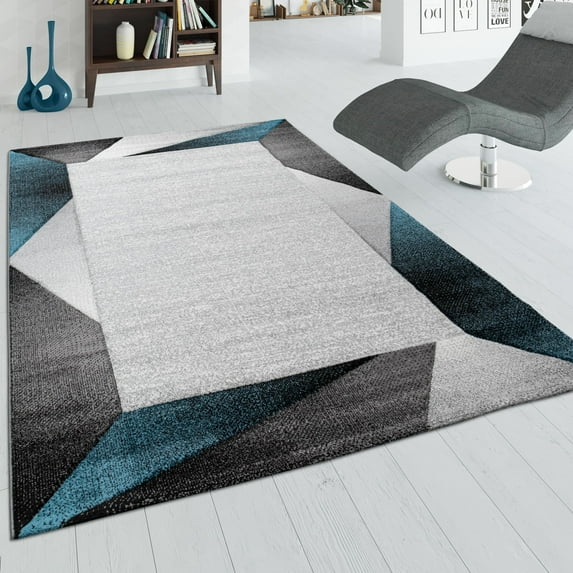 Paco Home Bordered Living-Room Rug with Modern Contour Cut - Grey Blue - 2'8" x 4'11" (3'x5')