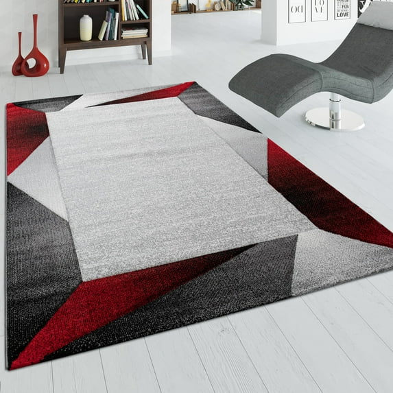 Paco Home Bordered Living-Room Rug with Modern Contour Cut - Grey Red - 3'11" x 5'7" (4'x6')