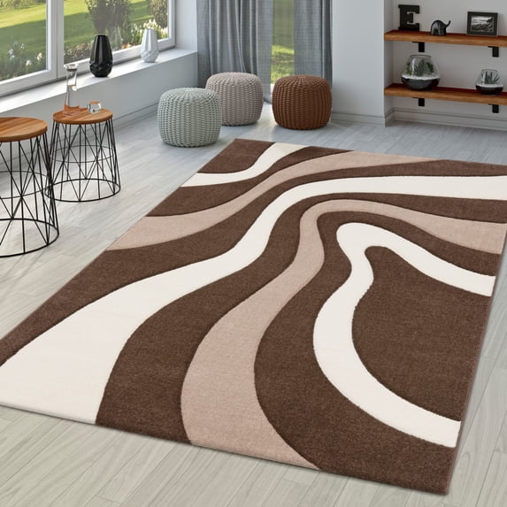 Paco Home Designer Area Rug with Contour Cut and Modern Wave Pattern 2'8" x 4'11" - brown