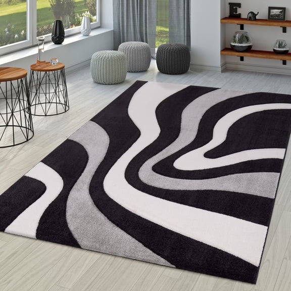 Paco Home Designer Area Rug with Contour Cut and Modern Wave Pattern 6'7" x 9'6" - Grey-black