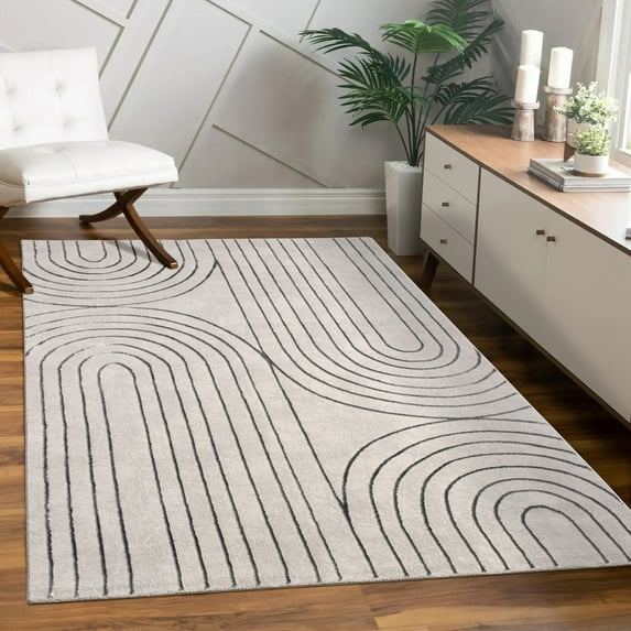 Paco Home Designer Rug with Hand Carved Lines and Arc Pattern