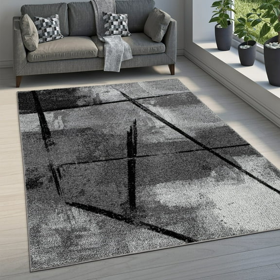 Paco Home Modern Area Rug with Abstract Design in Grey Black - 2' x 3'3" (2'x3')