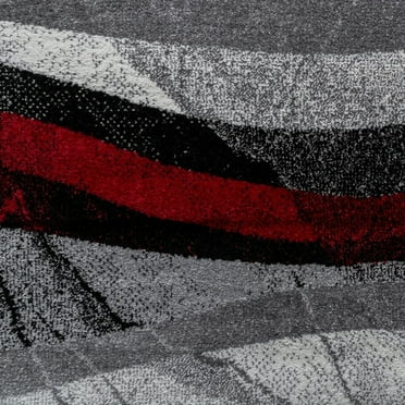 Paco Home Grey Red Designer Rug with Modern Wave Effect Abstract 4'7" x 6'7" 4' x 6'